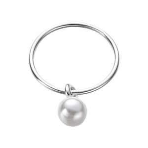Elegant 925 sterling silver ring featuring a round white pearl pendant on a minimalist band