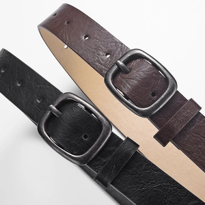 Women's faux leather belt set with leopard print and square buckles in black and brown