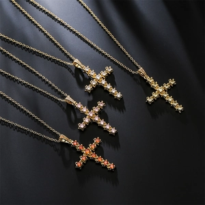 Collier avec pendentif croix en zircon étoile, plaqué or 18 carats, en quatre coloris
