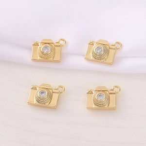 Camera Shape Pendant Copper Gold Plated With Zircon Mini Retro Charm For DIY Jewelry Making Accessories