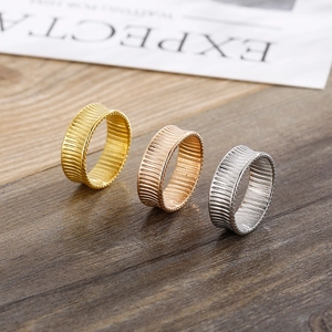 Minimalist Stainless Steel Vertical Striped Band Ring With Beaded Edge For Women Gold Rose Gold Silver Plated Jewelry