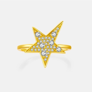 925 Sterling Silver Star Ring Sparkling Micro Paved Zirconia Pentagram Elegant Fashion Finger Ring For Women Jewelry Gift
