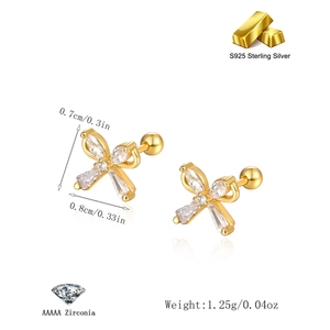 Detailed specs of S925 sterling silver bow stud earrings with AAAAA cubic zirconia