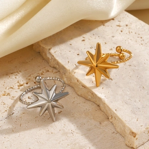 Anelli minimalisti in acciaio inossidabile 18K oro e argento con stella su pietra