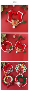 Detail view of handmade crochet Christmas pet collars with reindeer and festive bow designs
