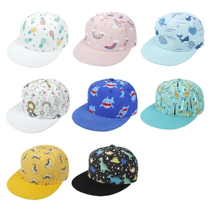 Kids flat brim hip hop baseball caps with various cartoon prints in eight color options