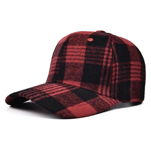 Classic red and black plaid wool baseball cap with adjustable strap for autumn and winter