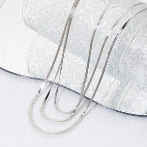 Three-layer minimalist silver stainless steel flat snake chain necklaces set for women
