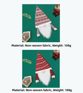 Detail of grey and red snowflake Christmas gnomes made of non-woven fabric weighing 108g