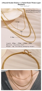 Detailed PVD gold-plated stainless steel layered chain set with necklace dimensions
