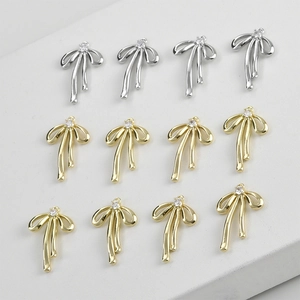 12-piece set of 14k gold and silver bow pendants with clear crystals for DIY jewelry