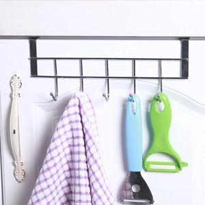 Over Door Hook Rack Stainless Steel Multi Hooks Nail Free Cabinet Hanging Organizer For Kitchen Bathroom Silver Modern