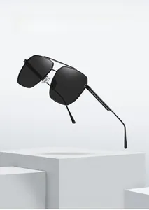 Detail of stylish polarized aviator sunglasses with a classic double bridge design