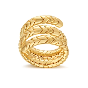 Minimalist gold plated multi-layer snake coil ring with textured scale design for women