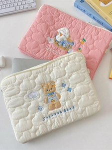 Quilted cotton iPad sleeve with cute cloud texture and cartoon animal embroidery