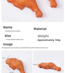 Detailed view showing the 15x7cm dimensions of the realistic PVC chicken leg model