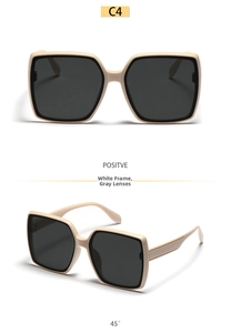 Creamy white square oversized sunglasses with grey lenses and thick frame details