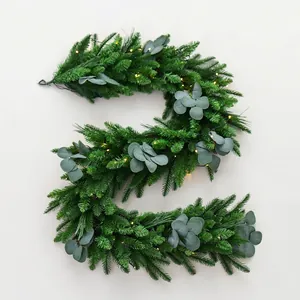 1.8m Christmas garland with dense green pine needles, eucalyptus leaves and LED lights
