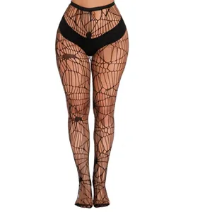 Sexy black spider web patterned fishnet tights for Halloween parties and fashion outfits