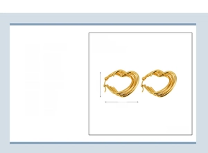Macro detail of multi-layered wavy heart earrings in 18K gold-plated stainless steel