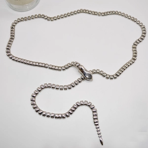 Punk silver snake waist chain and necklace with metallic links for women dresses