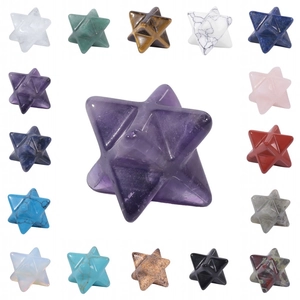 Handcrafted natural crystal Merkaba stars in diverse semi-precious stones and vibrant colors