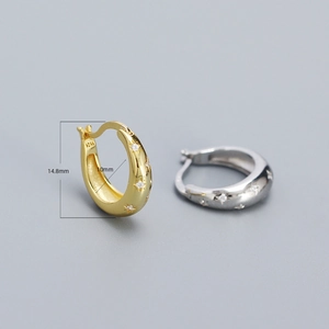 Chic S925 sterling silver hoop earrings with star relief and 14.8mm outer diameter