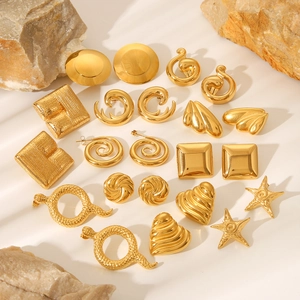 Collection of geometric 18K gold plated stainless steel earrings in various shapes