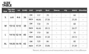 Size chart detail for casual tube top maxi dress showing measurements in CM and INCH