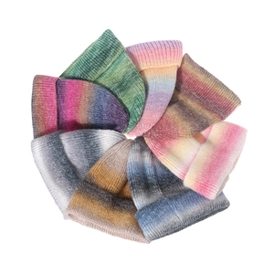 Ombre Knitted Beanie Hat Soft Acrylic Warm Ribbed Cuffed Winter Outdoor Fashion For Women