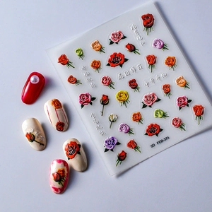 5D embossed rose floral nail art stickers with 3D texture for elegant manicure