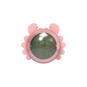 Pink crab shaped rotatable catnip ball toy for cats with a transparent dust cover