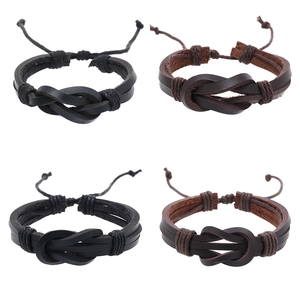 Men Leather Bracelet Woven Braided Vintage Multi Layer Adjustable Drawstring Retro Punk Simple Jewelry For Him