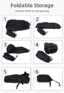 Step-by-step visual guide for folding the lightweight waterproof black nylon backpack