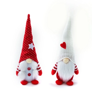 Pair of festive Valentine's forest gnome plush dolls with long white beards and tall hats