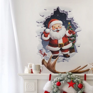 3D Santa Claus wall sticker with realistic broken wall effect for Christmas home decor