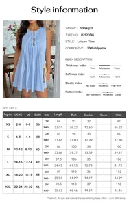 Size chart and fabric specifications for leisure sleeveless pleated mini dress