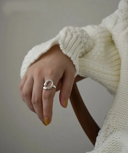 French style 925 sterling silver minimalist open ring featuring irregular hollow design