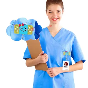 Retractable nurse badge holder with glitter band-aid decoration and clear PVC card sleeve