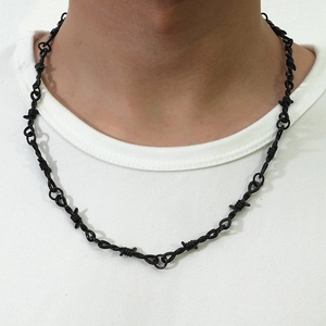 Hip-hop style punk black thorn necklace with a unique metal barbed wire design for men