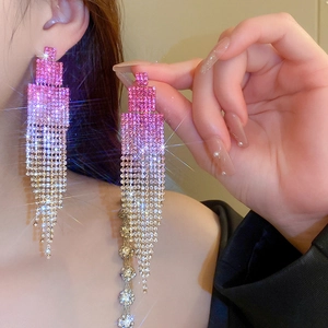 Boucles d'oreilles pendantes carrées à strass dégradés style luxueux pour femmes