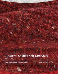 Close-up of red marled chunky knit fabric showing rich texture and thick wool yarn detail