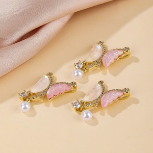 Exquisite butterfly pendants with pink shell inlay, sparkling rhinestones and pearl drops