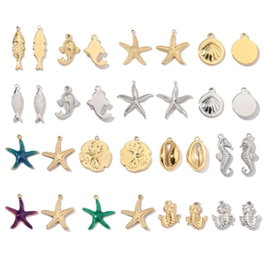 Pendentifs thème marin polis avec étoile de mer et hippocampe en émail coloré