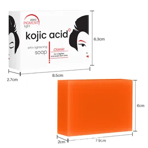 Detailed dimensions of Kojic Acid soap bar and packaging box for size reference