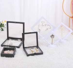 Macro shot of black and white PE film jewelry display boxes in various sizes