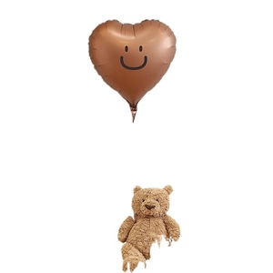 Brown heart smile balloon with teddy bear plush for children birthday party decor
