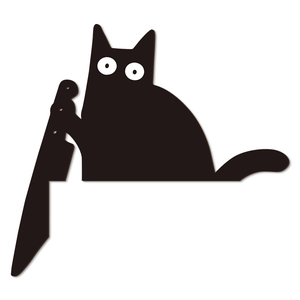 Halloween black cat silhouette wall decor featuring a humorous cat holding a knife design