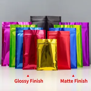 Colorful aluminum foil ziplock bags in glossy and matte finishes for food packaging
