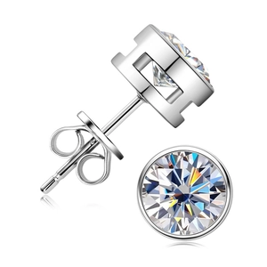 Classic six-prong moissanite stud earrings in 925 silver with H-shaped hollow design